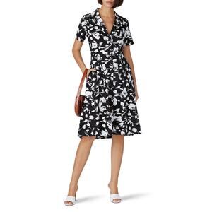 JASON WU Black White Brushstroke Floral 100% Cotton Button Placket Dress Size 2